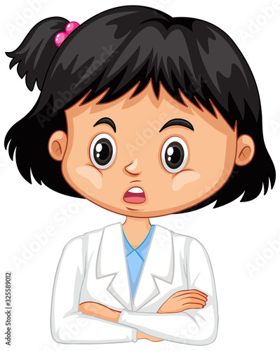 Girl in lab gown on white background