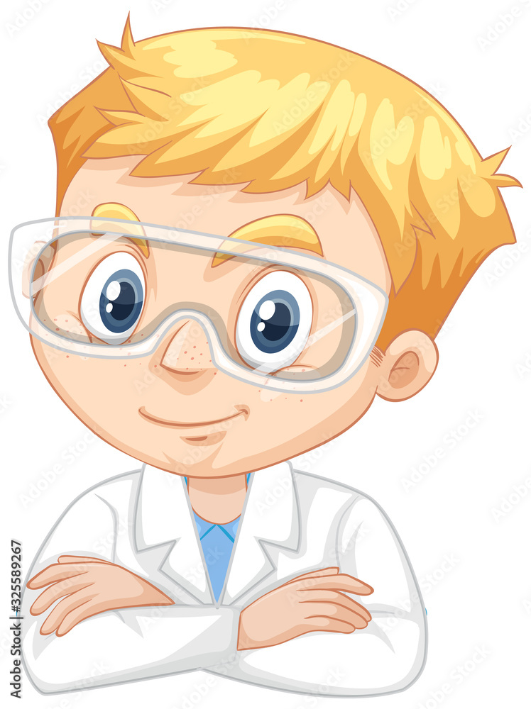 Boy in lab gown on isolated background