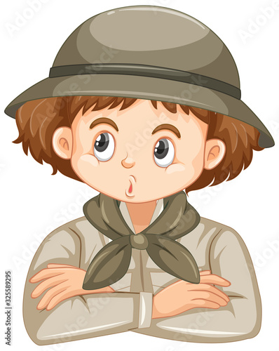 Girl in safari outfit on white background