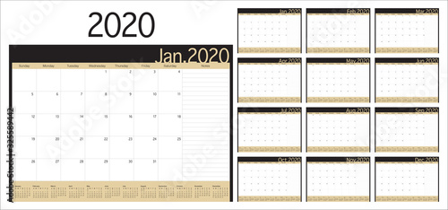 Year 2020 desk calendar vector illustration