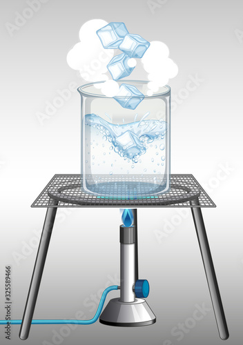 Science experiment with burning ice in the beaker