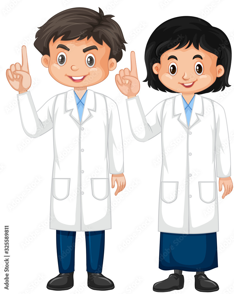 Boy wearing lab gown on white background Boy wearing lab gown on white background