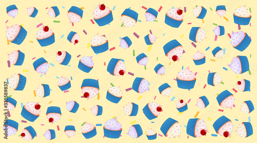 Seamless background pattern with cupcakes
