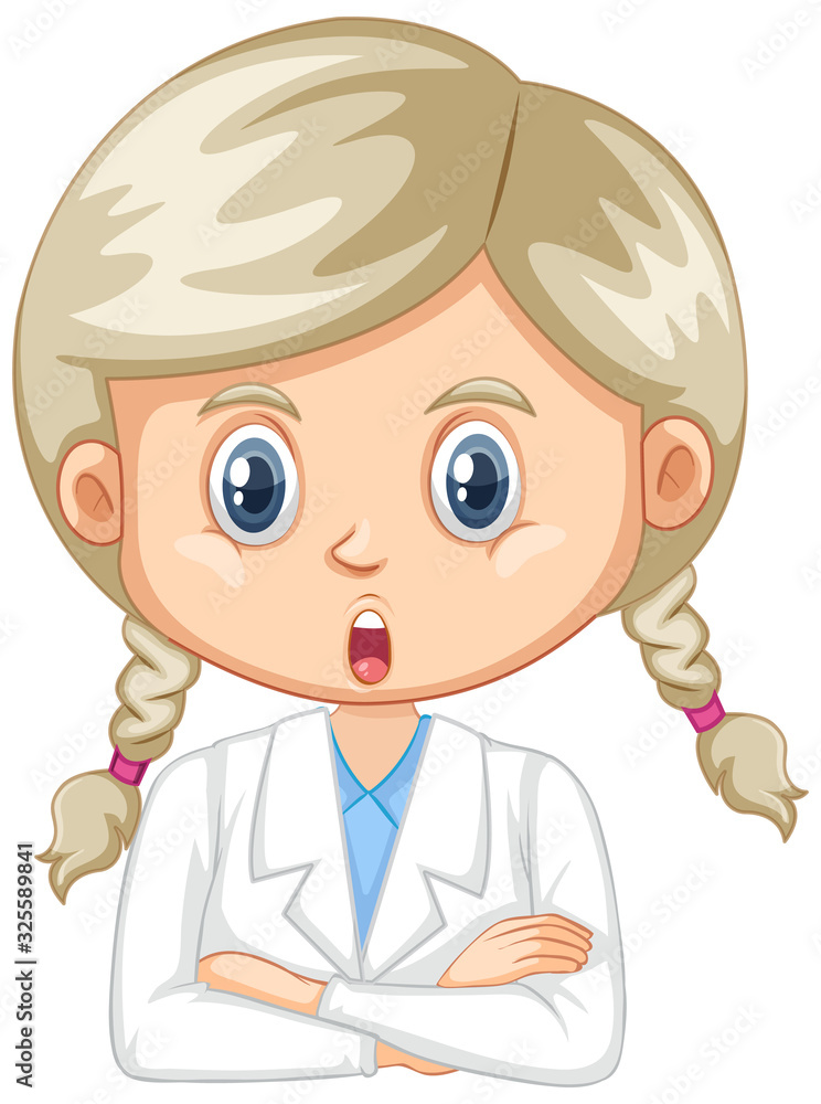 Girl wearing lab gown on white background Girl wearing lab gown on white background