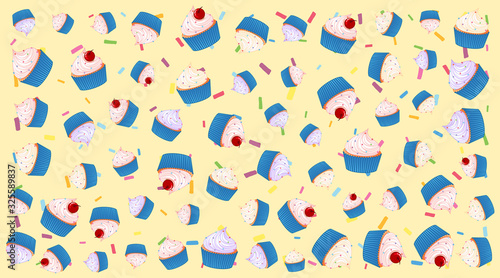 Fototapeta Naklejka Na Ścianę i Meble -  Seamless background pattern with cupcakes
