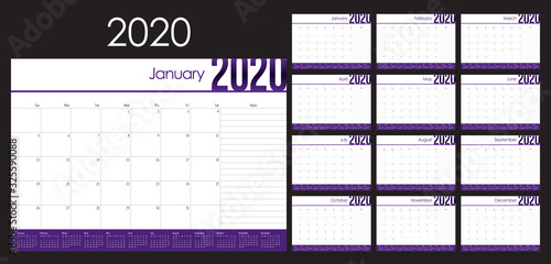 Year 2020 desk calendar vector illustration