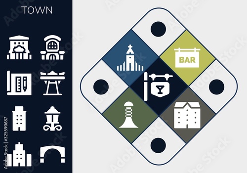 Modern Simple Set of town Vector filled Icons
