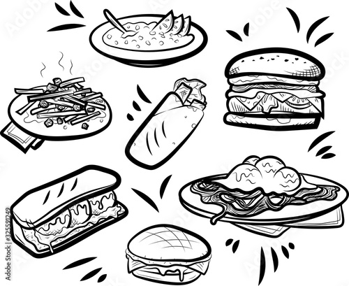Cafeteria meals. Lineart with unexpanded strokes, all used brushes included.