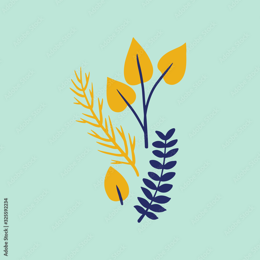 Hand drawn flat decorative flowers. Vector plants elements for design, web design, textile, ceramics, wrapping, wallpaper, cover Hand drawn flat decorative flowers. Vector plants elements for design, web design, textile, ceramics, wrapping, wallpaper, cover