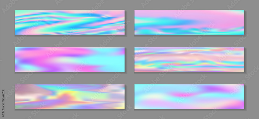 Hologram blurred banner horizontal fluid gradient mermaid backgrounds vector collection. Fantasy 