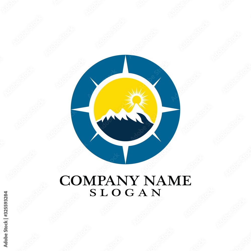 Mountain adventure logo design. Compass icon symbol
