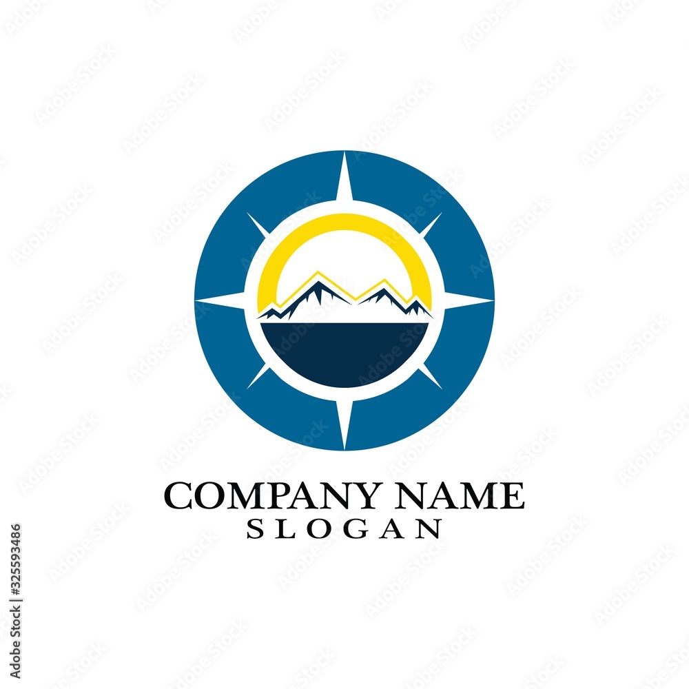 Mountain adventure logo design. Compass icon symbol