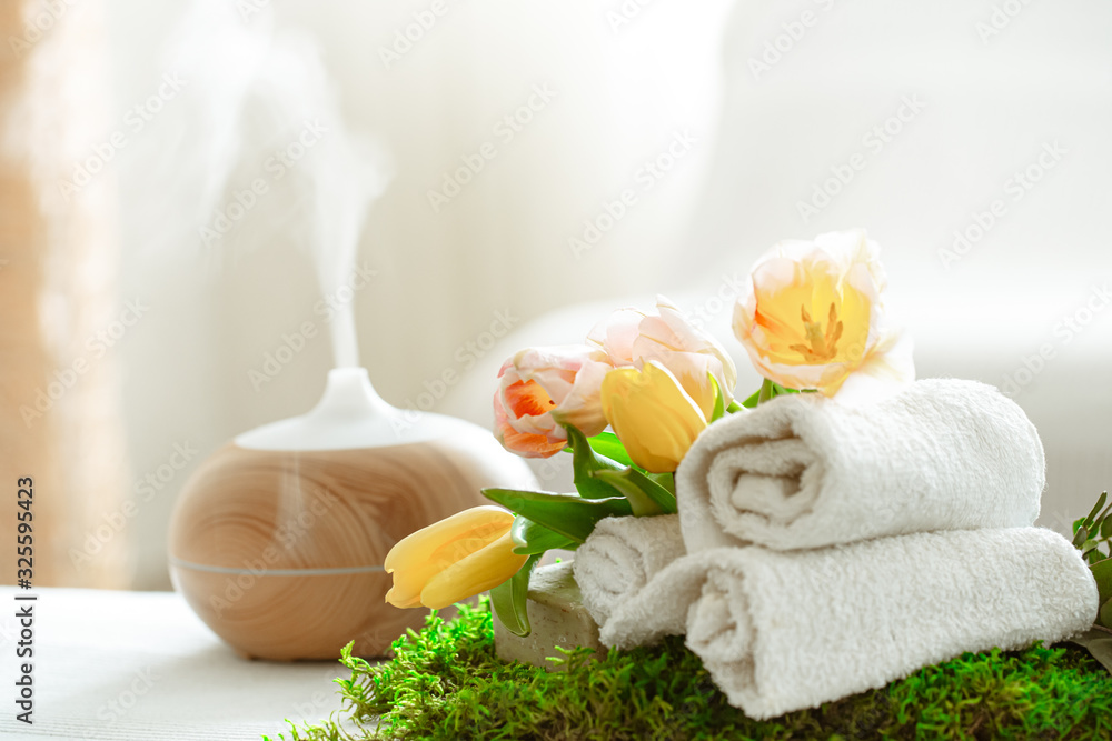 Spa composition with Aromatherapy and body care items. Spa composition with Aromatherapy and body care items.