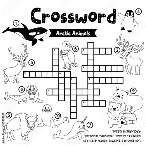 Crossword puzzle arctic animals coloring version