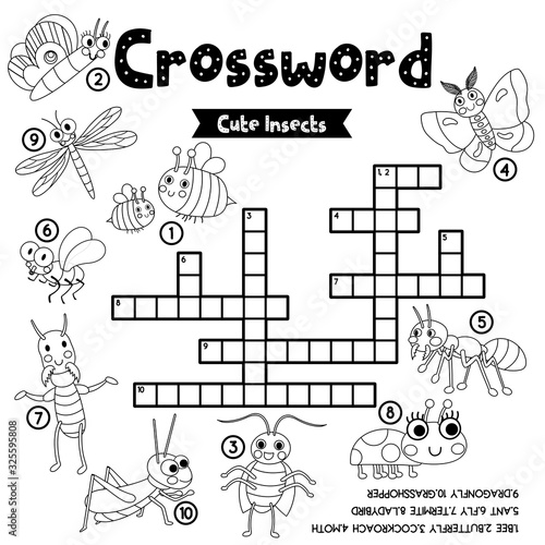 Crossword puzzle bug insect animals coloring version