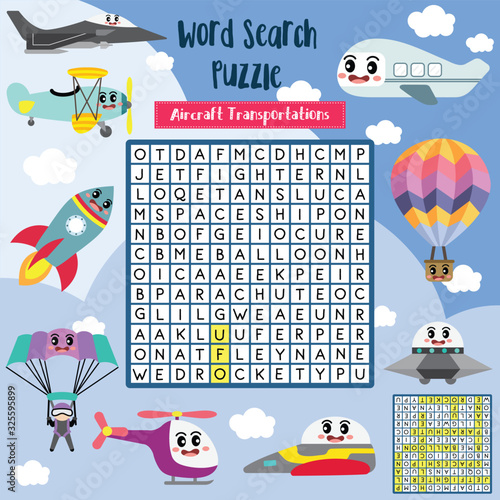 Words search puzzle Aircraft Transportations