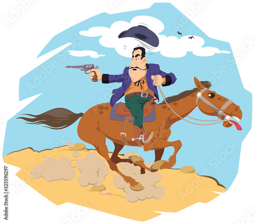 Wild west world. Cowboy on horse. Funny people.