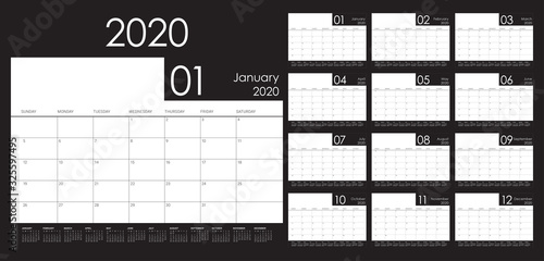 Year 2020 desk calendar vector illustration