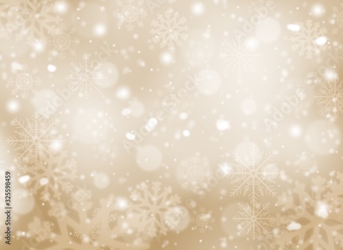 Brown abstract background. white bokeh stars blurred beautiful shiny lights and snowflake, use wallpaper backdrop Christmas wedding card and texture your product.