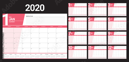 Year 2020 desk calendar vector illustration