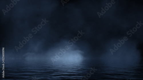 Fog and mist effect on black background. Coastal smoke on the shore. Reflection in water texture overlays. Stock illsutration. © Victor