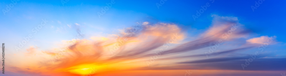 Beautiful colorful sky with sunset clouds,panoramic view.
