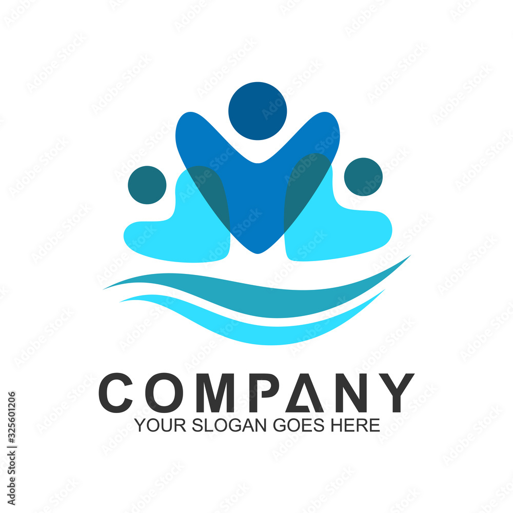 fresh and healthy family logo, people community with wave icon fresh and healthy family logo, people community with wave icon