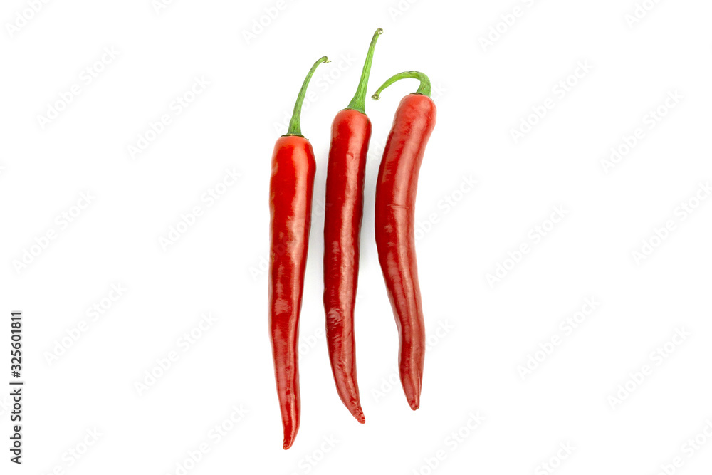 3 red chili in white background