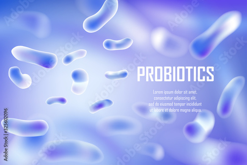 Bacteria, probiotics and viruses cell ad design. Abstract Realistic lactobacillus 3d biological illustration. Probiotic bacteria medical flora banners. vector