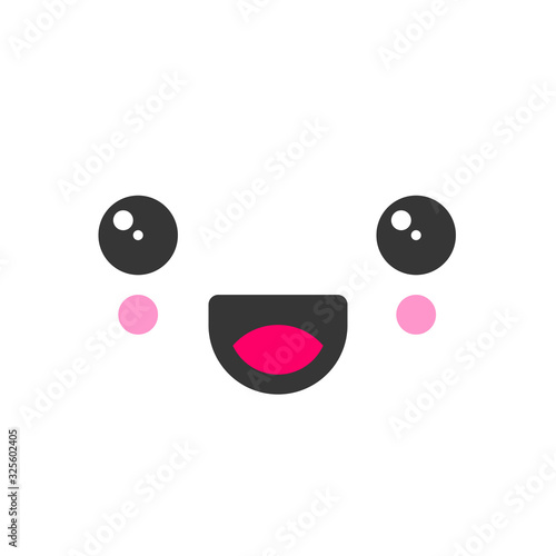 Laughing kawaii cute emotion face, emoticon vector icon. Characters and emoji cartoon design