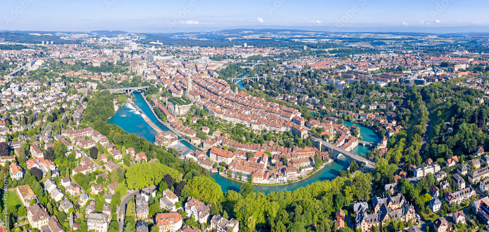 Bern, Switzerland. Panorama. The historical part of the city. Aerial view - obrazy, fototapety, plakaty 