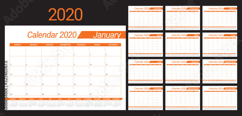 Year 2020 desk calendar vector illustration
