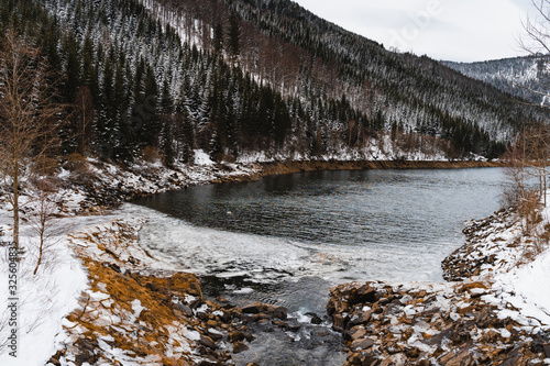 mountains lake in winter