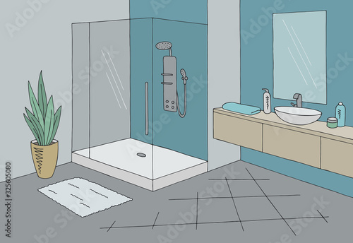 Bathroom graphic home interior color sketch illustration vector