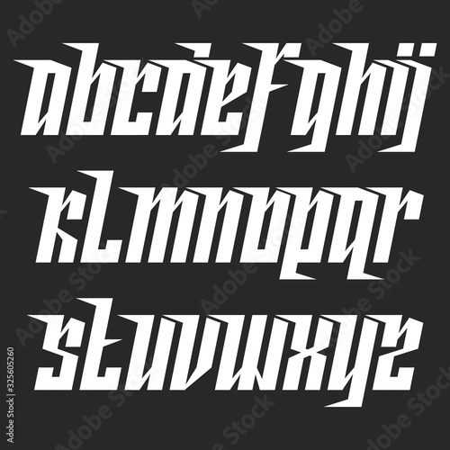Modern lowercase italic font with movement, compact dynamic alphabet with a slant, aggressive concise letters with sharp serifs.