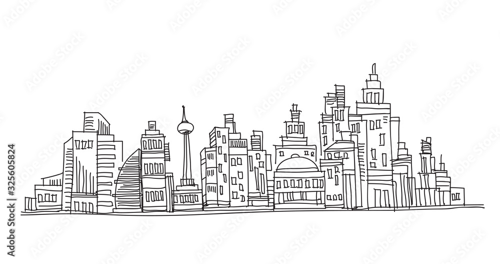 Free hand line drawing city landscape, vector design