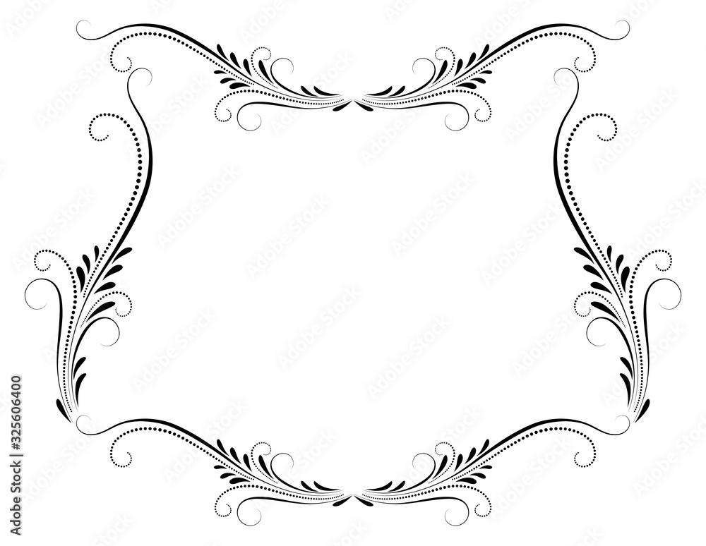 Decorative vintage frame with floral ornament and border in retro style isolated on white