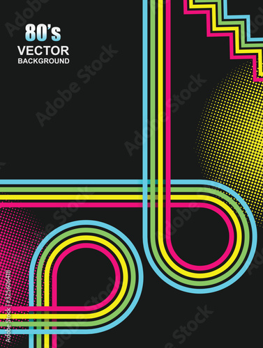 Abstract. 80s background, colorful geometric line overlap .Vector. illustration .