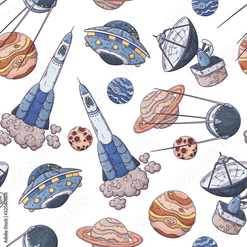 Hand drawn pattern of space elements collection Vector.