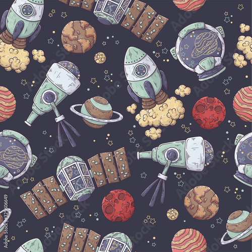 Hand drawn pattern of space elements collection Vector.