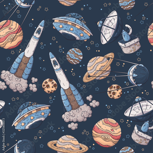 Hand drawn pattern of space elements collection Vector.