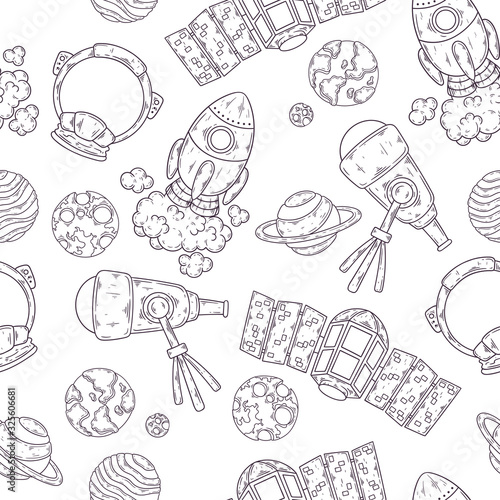 Hand drawn pattern of space elements collection Vector.