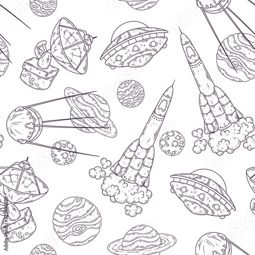 Hand drawn pattern of space elements collection Vector.