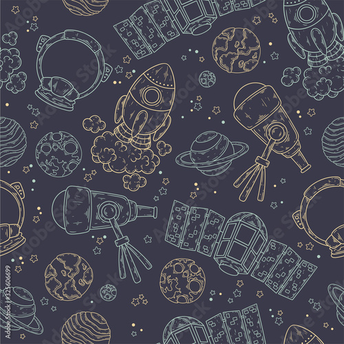Hand drawn pattern of space elements collection Vector.