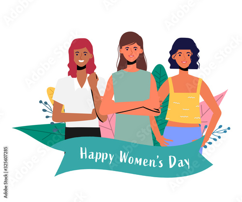 Women's day international Landing Page Template.Young Women People Characters for ui, web, mobile app, poster and banner.