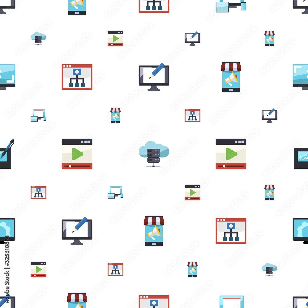 screen icons pattern seamless. Included editable flat Digital illustration, e-Book, responsive web design, Mobile Learning, media player icons. screen icons for web and mobile.