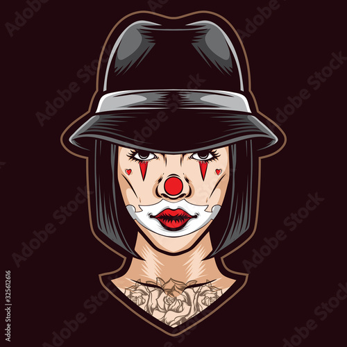 Fototapeta female clown chicano vector logo