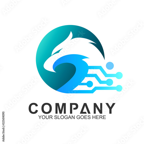 eagle with electronic circuit, technology and innovation mascot logo design