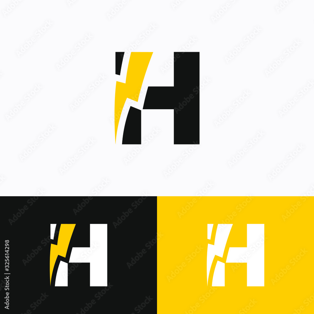Initial Letter H with Thunder Logo Design Stock Vector | Adobe Stock