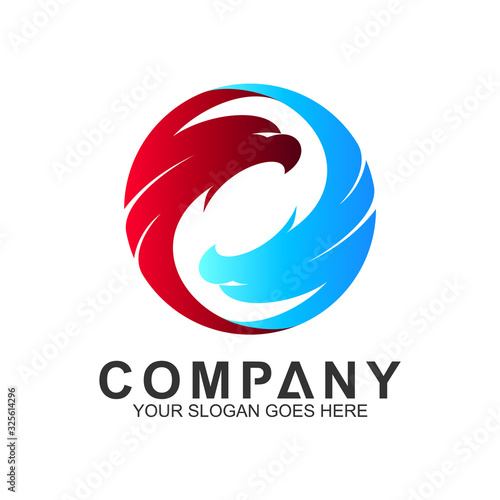 two eagle in circle shape vector logo design
